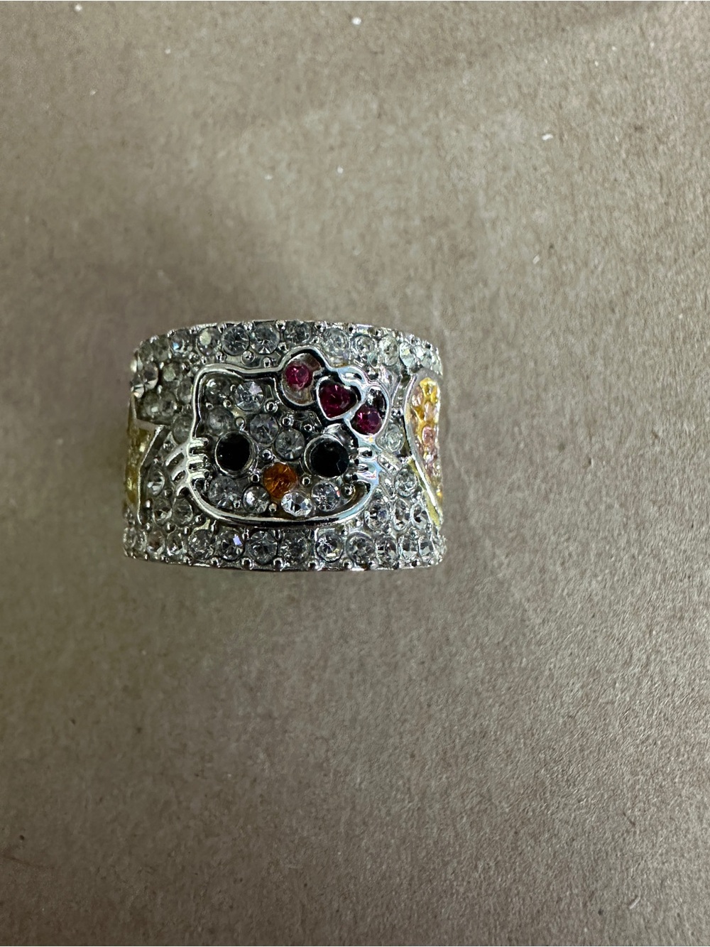Stainless steel Crystal Hello Kitty Band Ring with Pink Accent